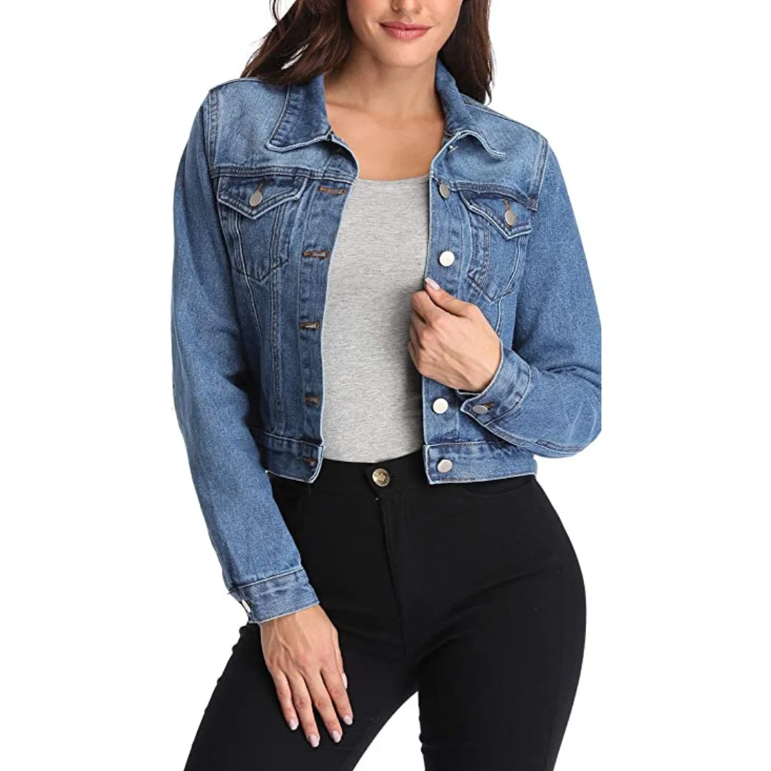 Custom Oem Women's Denim Jackets Oversize Long Sleeve Basic Button Down