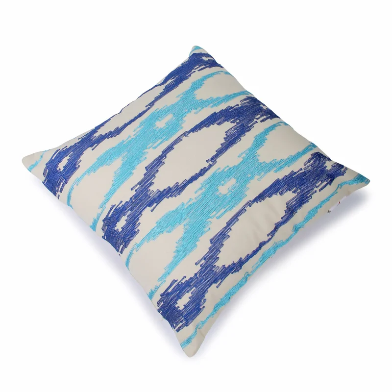 Modern Designed Embroidered Blue Ocean Waves Cushion Cover With Square Shaped For Living Room