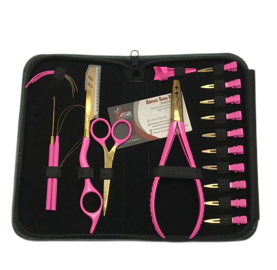 Gold Hair Extension Tools Kit Set Including Micro Link Silicon Beads