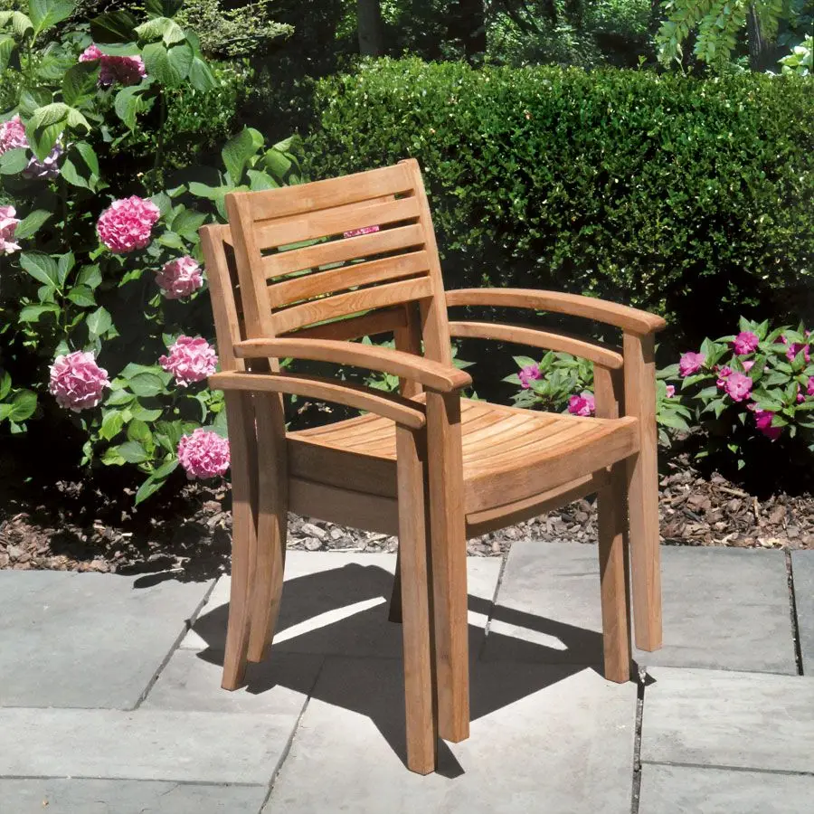 Wholesale Outdoor Garden Stacking Chair Solid Teak Wood Material Outdoor Stacking Chair