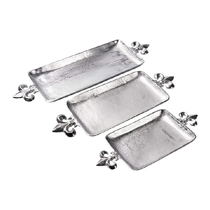Aluminum Rough Finished Coffee Serving Tray With Double Side Handles