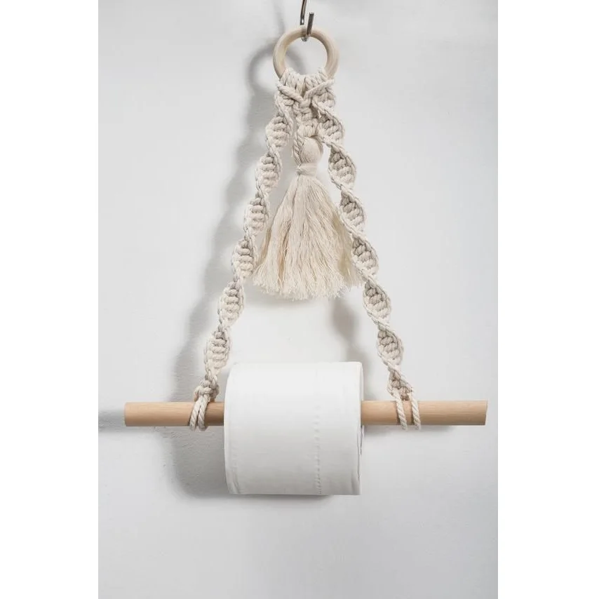 Hand Knitted Boho Style Towel Hanging Rope Macrame Toilet Roll Holder Tissue Roll Holder Buy