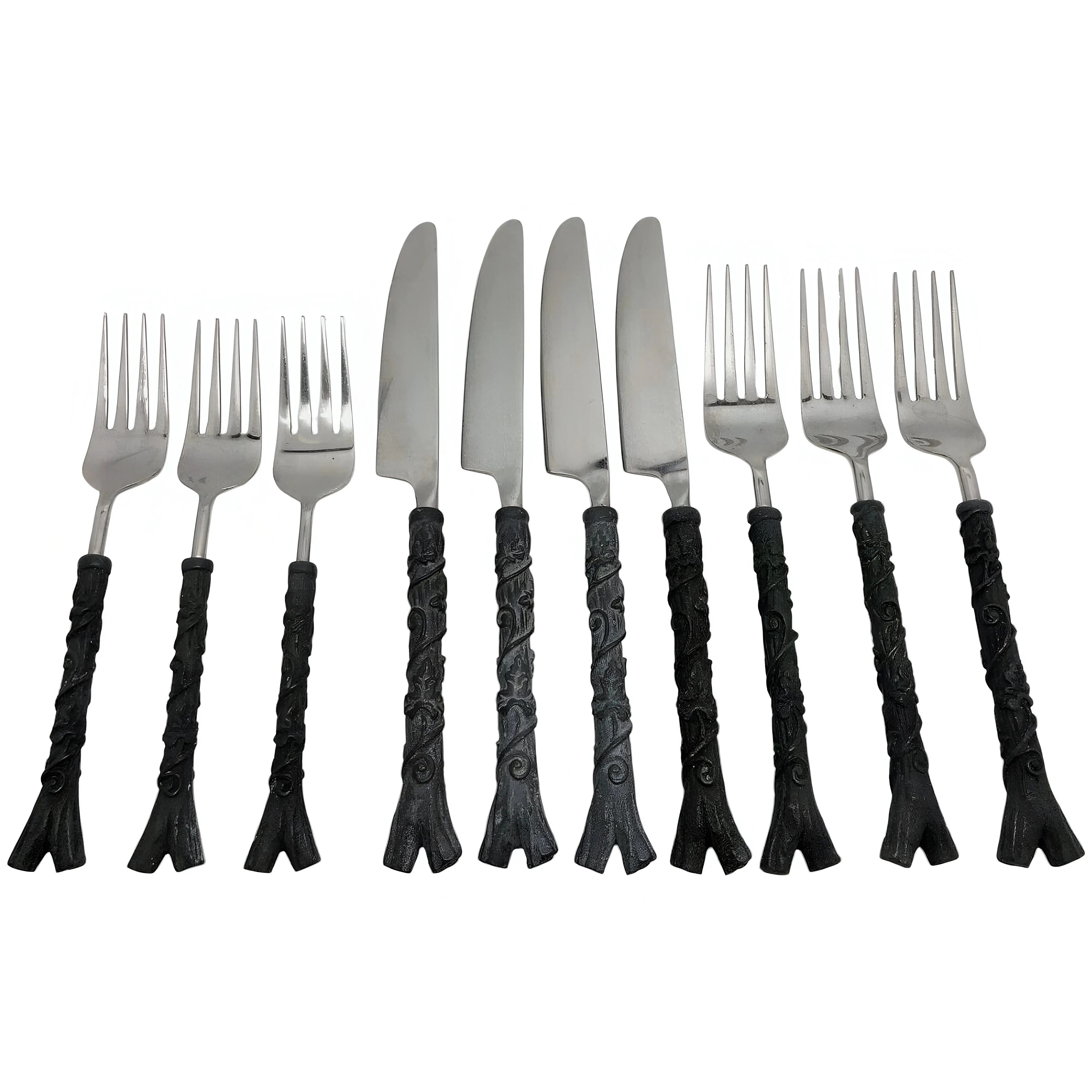 Vintage Medieval Style Solid Black Handle Knife And Fork Set Buy