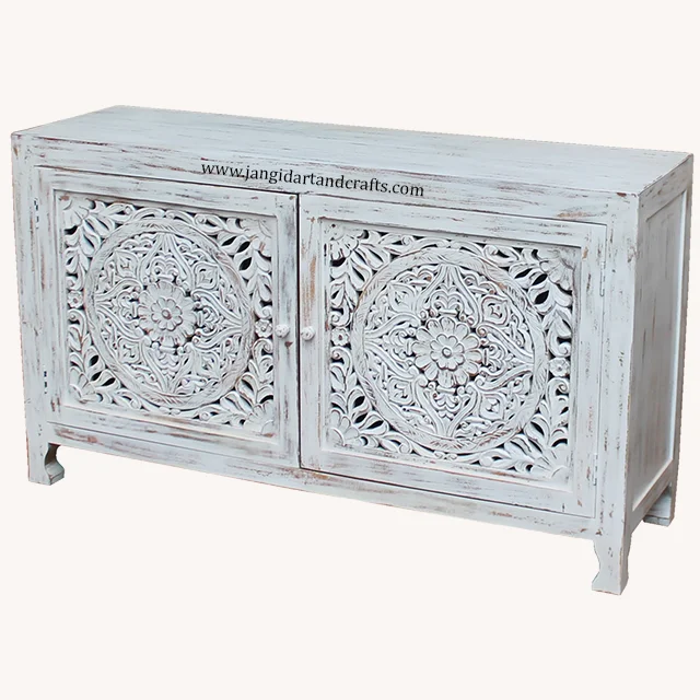 Rustic Ethnic Solid Wood Entryway Shabby Chic White Distress Mango