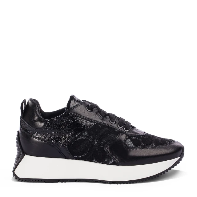 Black Nappa Casual Shoes With Lace Inserts On The Upper Expertly Crafted In Italy For Wholesale