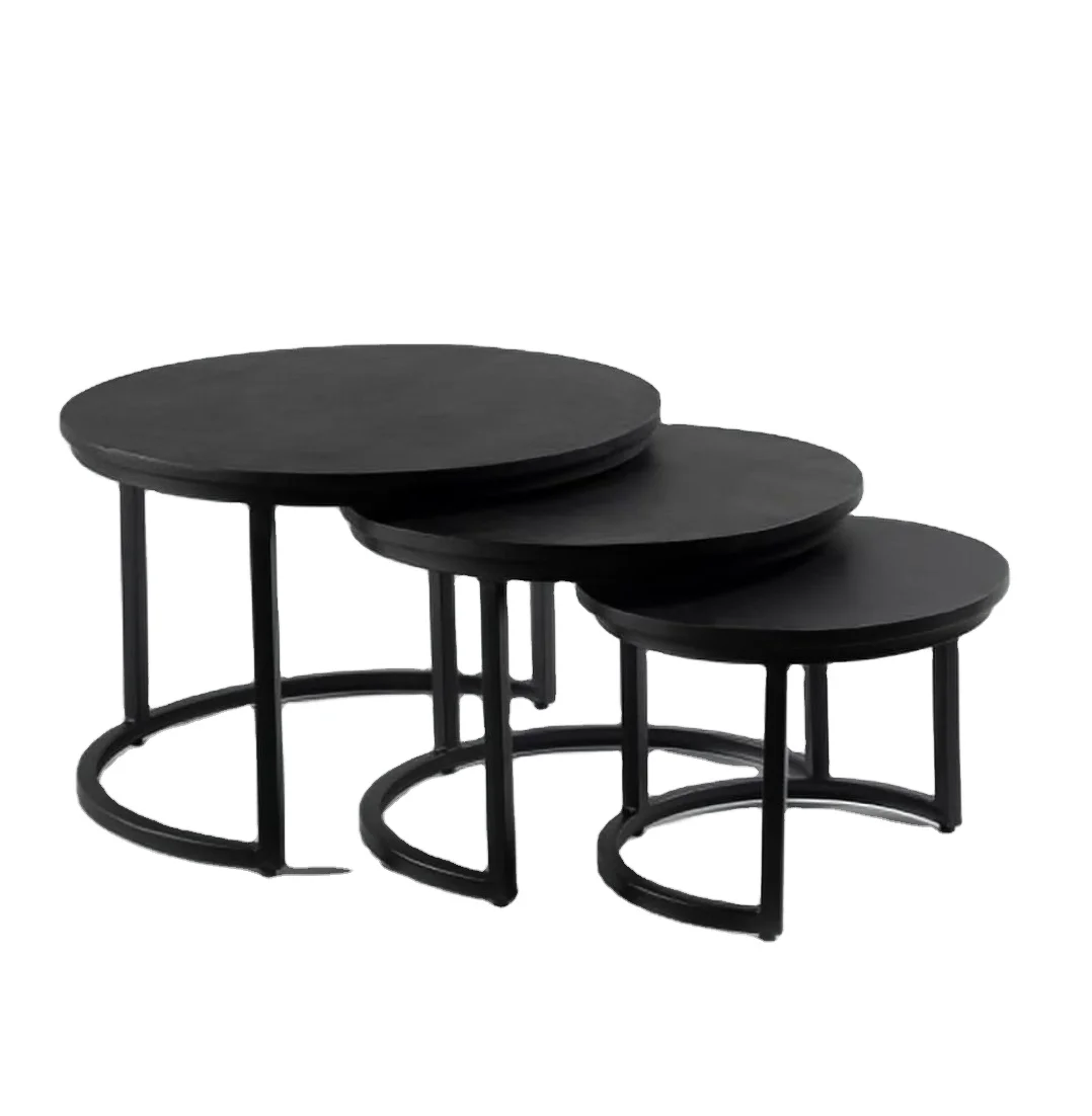 Modern Nesting Coffee Table Set Of 3 For Home Living Room Office Round Iron Accent Side Coffee