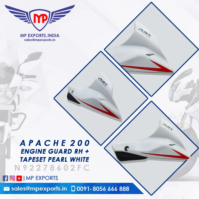 ENGINE GUARD RH + TAPESET PEARL WHITE for TVS Apache RTR 200 2-wheeler ...