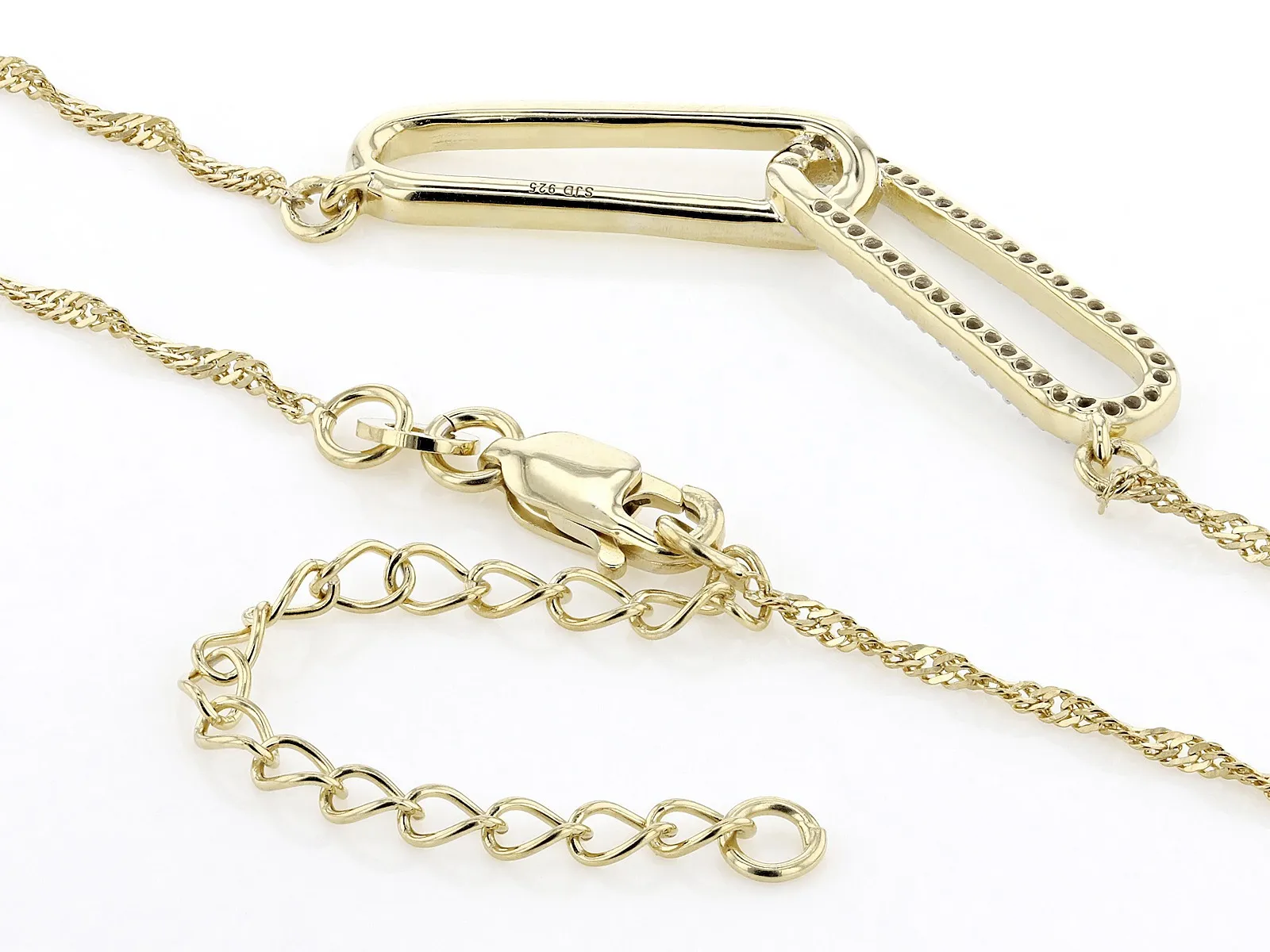 Gilded Links White Diamond Paperclip Necklace 14k Yellow Gold Over 925