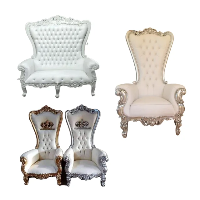Double Seat Luxury Royal Throne European Style White Color High Back