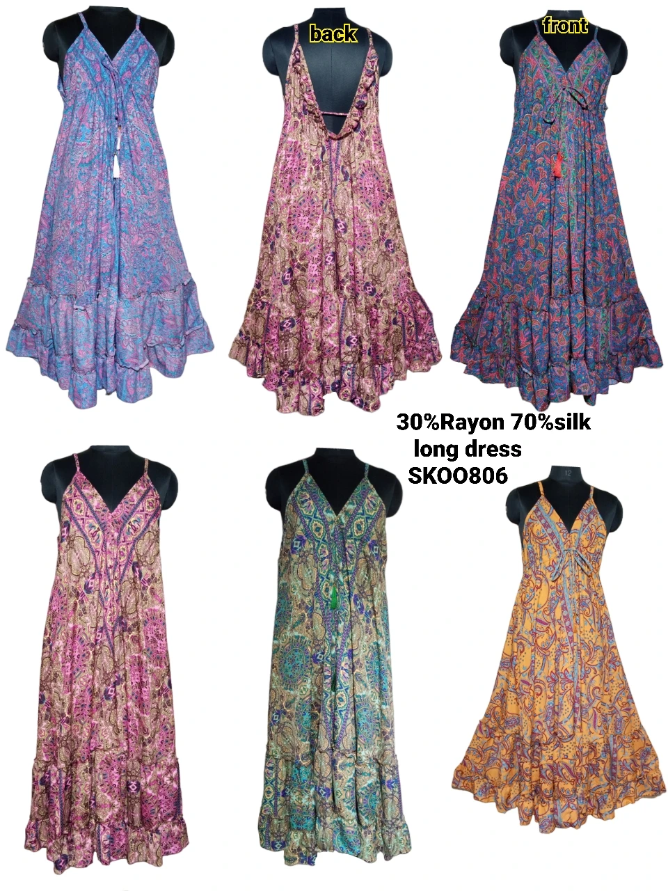 Boho Long Frill Poly Silk Long Dress Fashionable And Designer Frill Dress Export Quality Fabric