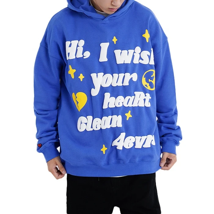 Custom Puff Print Hoodies No String Slim Fit Men 3d Lettered Hoodie