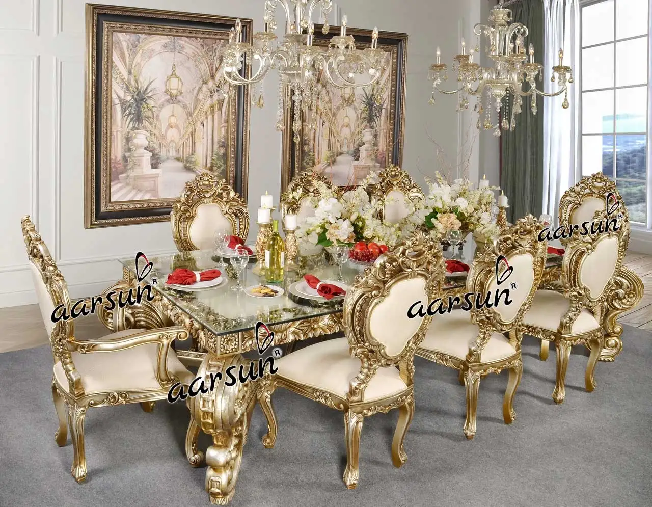 Premium Quality Handcrafted Dining Set In Royal Design 8 Seater