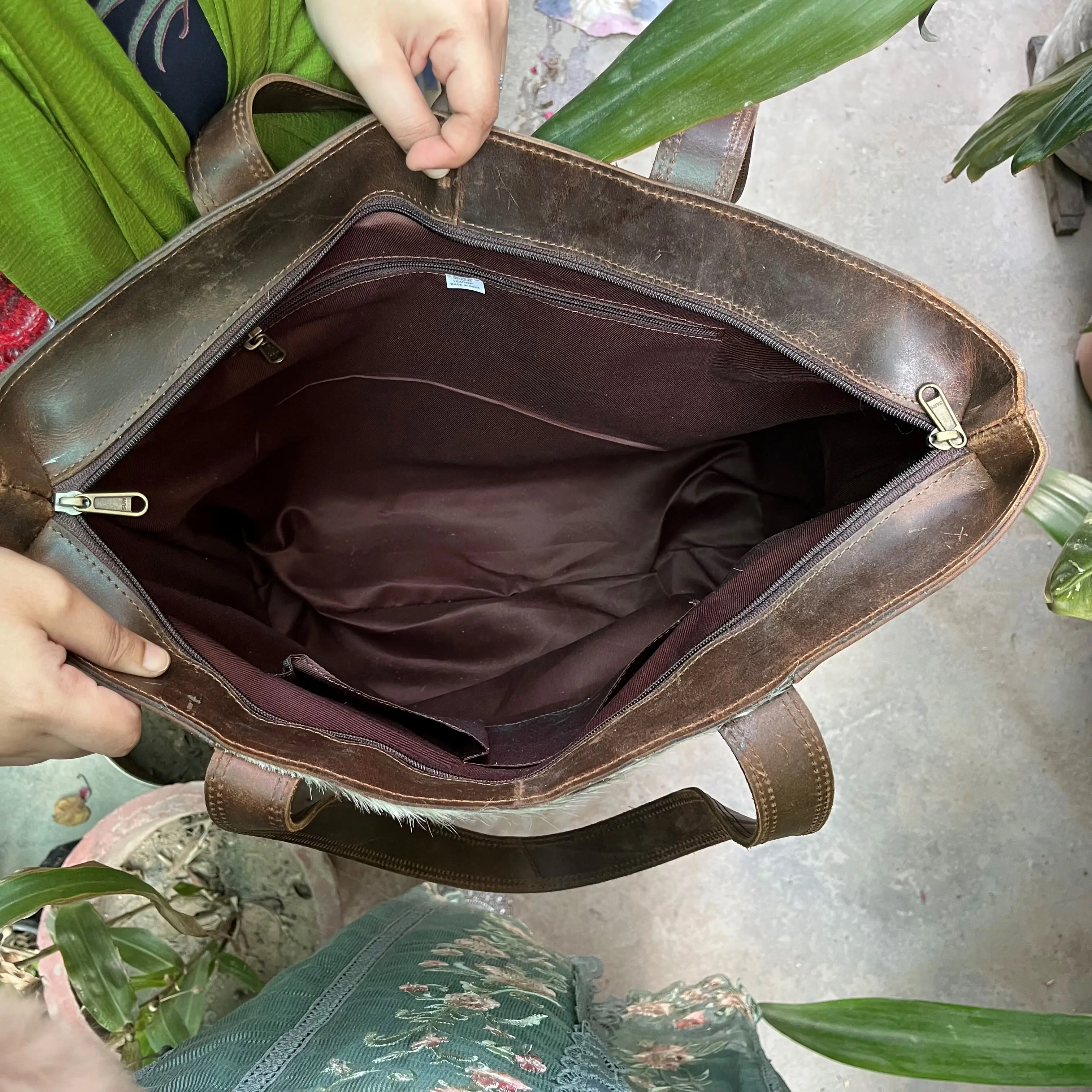 Pure Full Grain Leather Handbag Shoulder Bag Cowhide Fur Shopping Bag