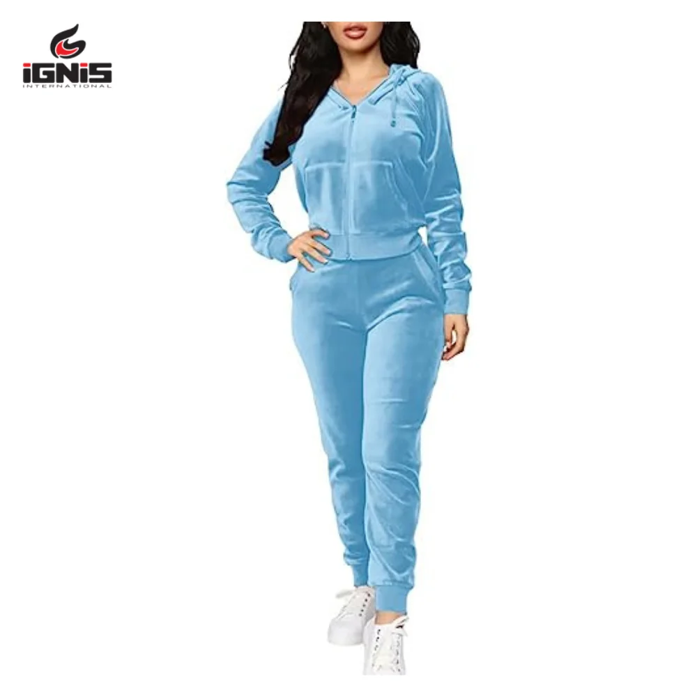 Velvet Tracksuit For Women 2023 Custom Logo Velour Sweatsuit Sweat