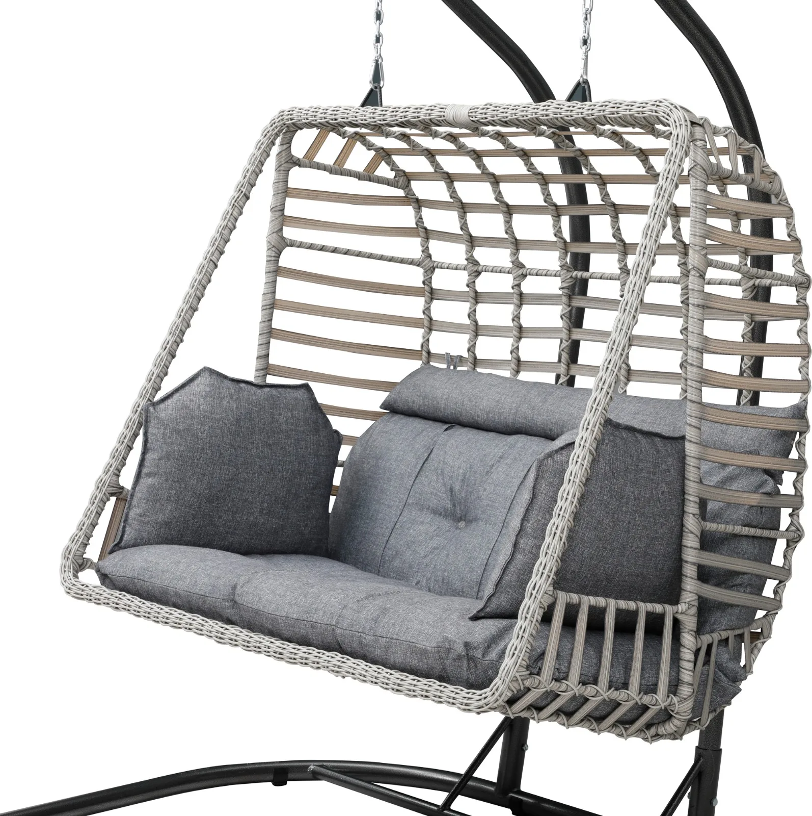 Outdoor Rattan Wicker Double Seat Hanging Egg Swing Chair With Metal