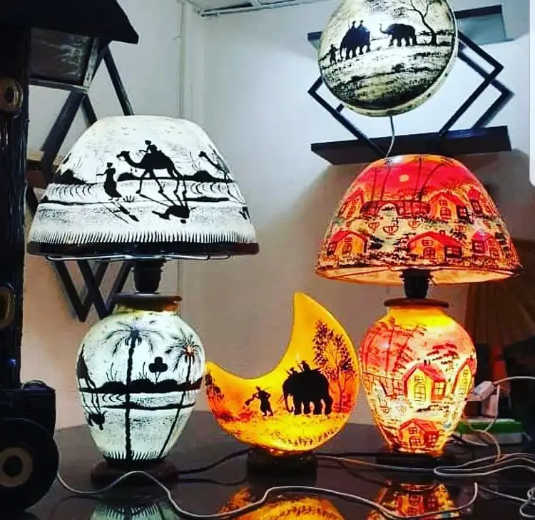 Handmade Table Lamp Camel Skin Translucent Led With Wooden Base Camel