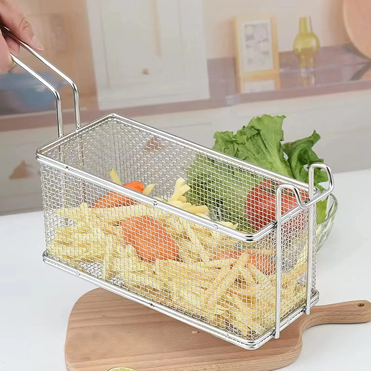 Premium Stainless Steel Fry Basket Colander Large Size Strain Oil Multiple Uses Frying Storage