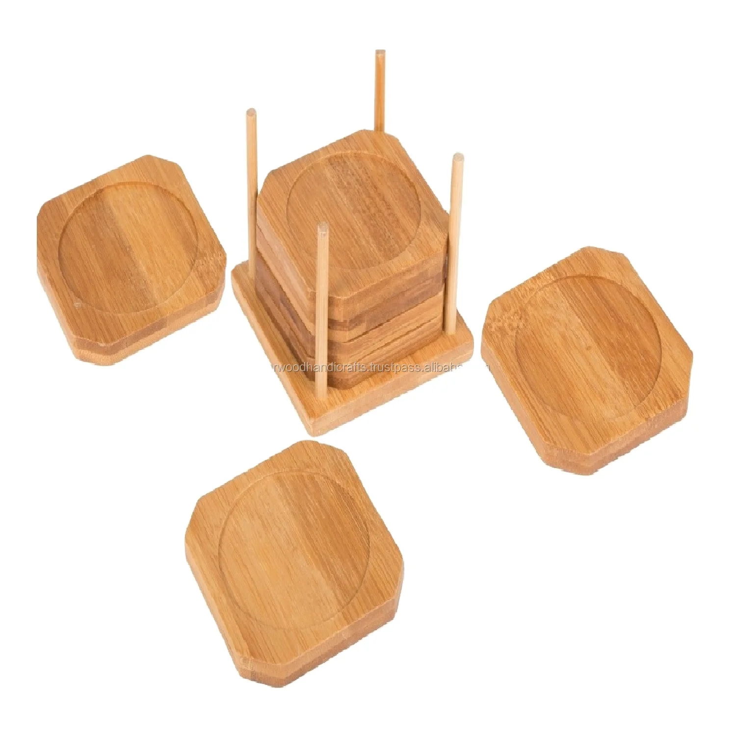 Handmade Wood Handicrafts Traditional Tabletop Wooden Coaster Set Item