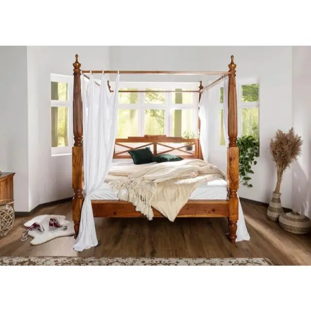 Antique Carved Wooden Teak Wood Colonial Style Bed English Bed Four ...