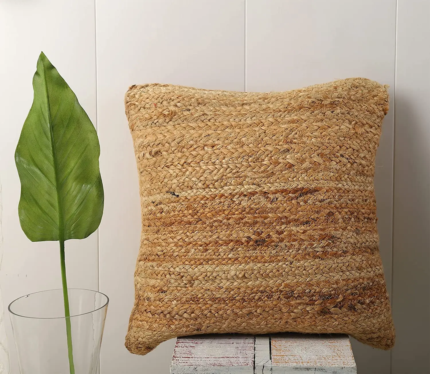 Natural Jute Cushion Cover 18 X 18 Inch Boho Braided Pillow Case