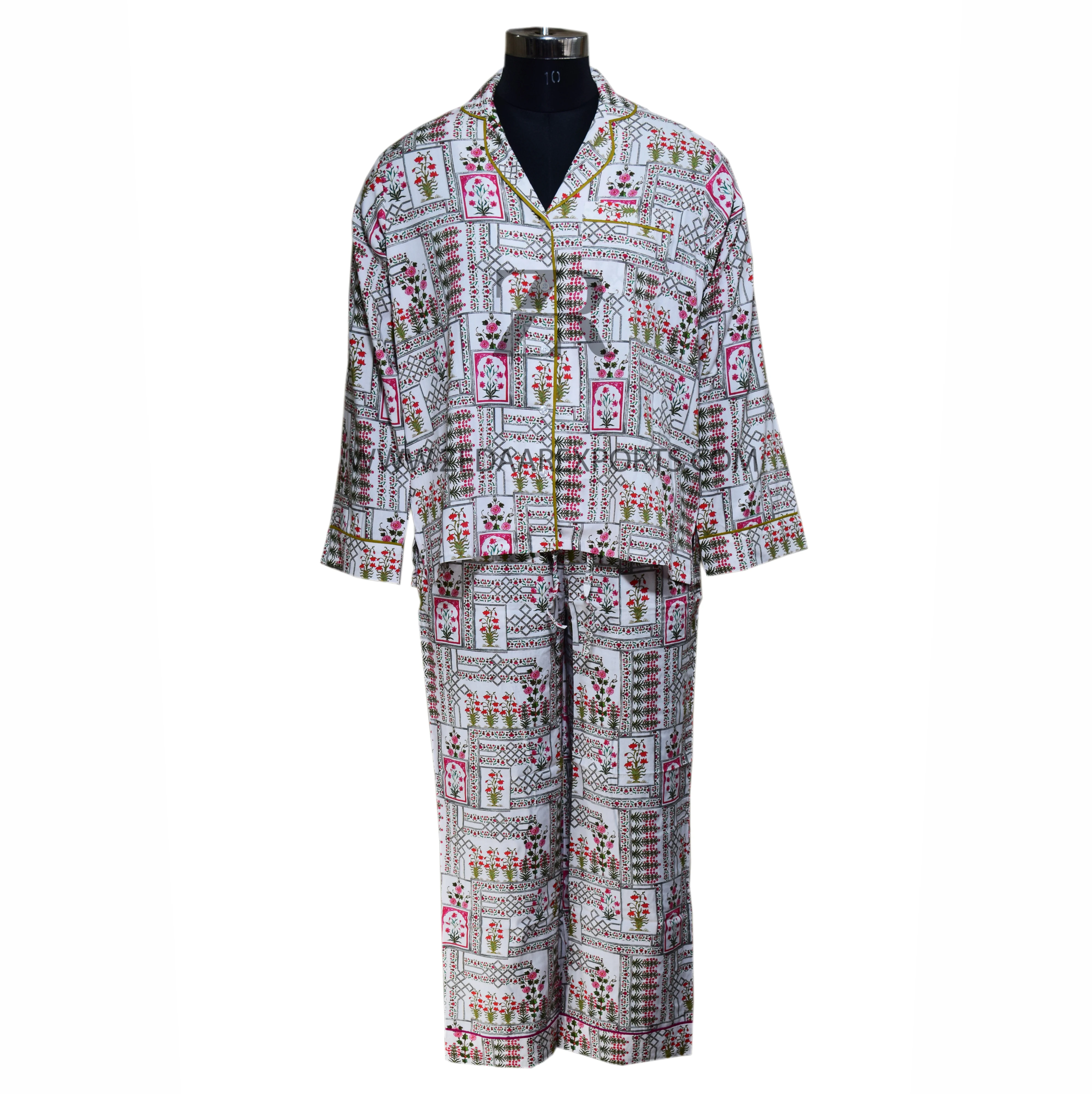 Pastel Floral Print 100% Cotton Pjs Set For Women Ladies Sleepwear Set ...