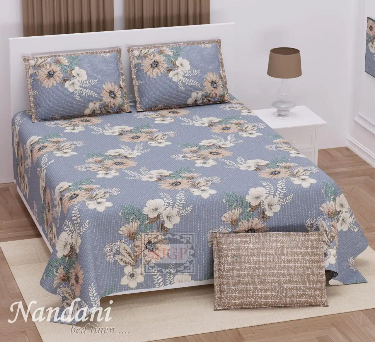 Double Bedsheet In King Size Joint Custom Made Original In Floral Design In Twill Cotton Free In