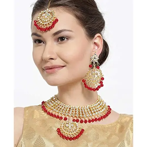 Wholesale Jewelry Manufactures Indian Faux Pearl Beaded Crystal Kundan Choker Necklace Jewellery