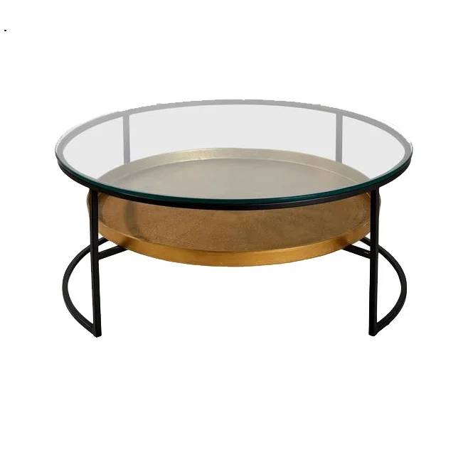Aluminium And Iron Coffee Table With Glass Top For Living Room And