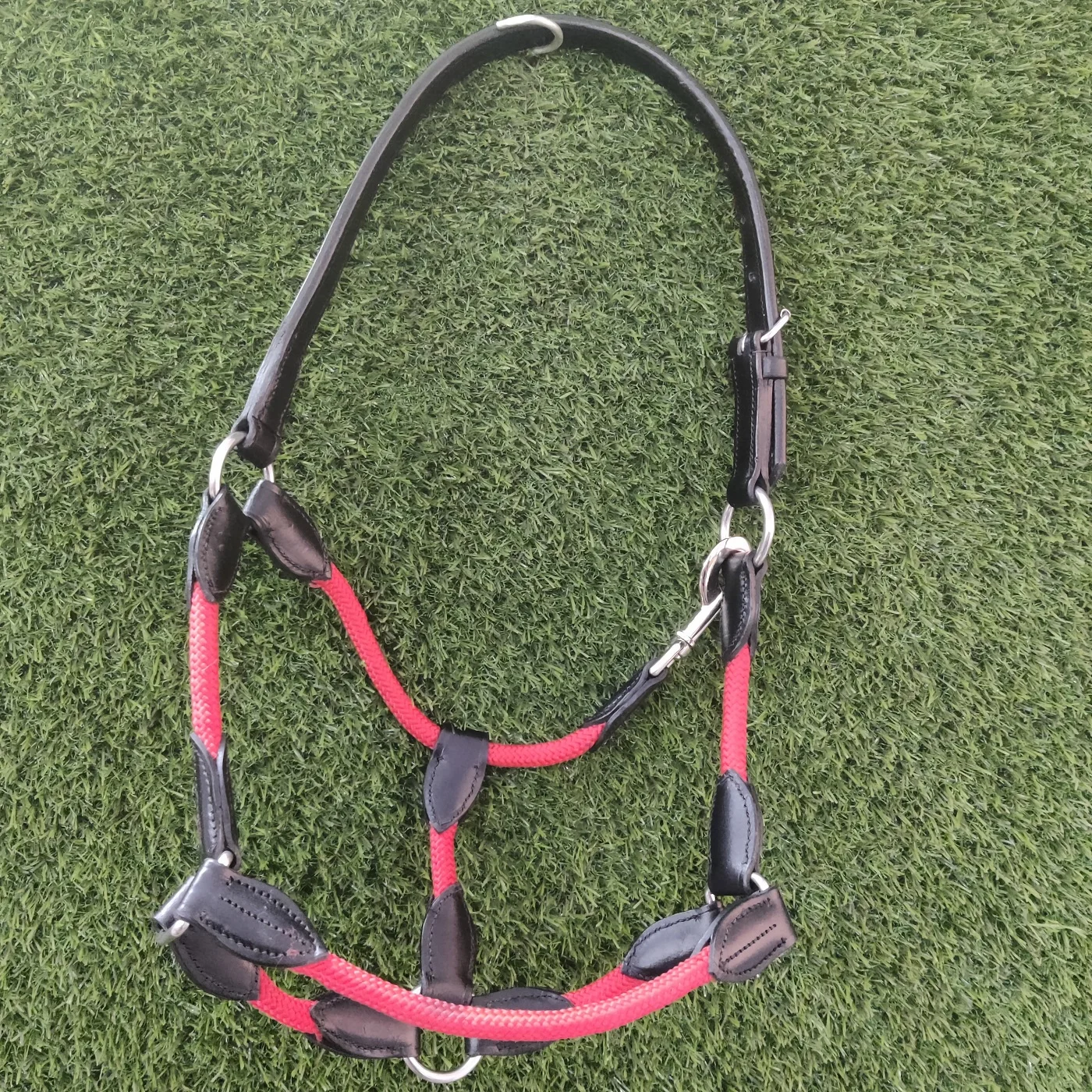 Horse Equestrian Pp Rope Head Collar Halter All Purpose Use Red Black Color Fully Adjustable