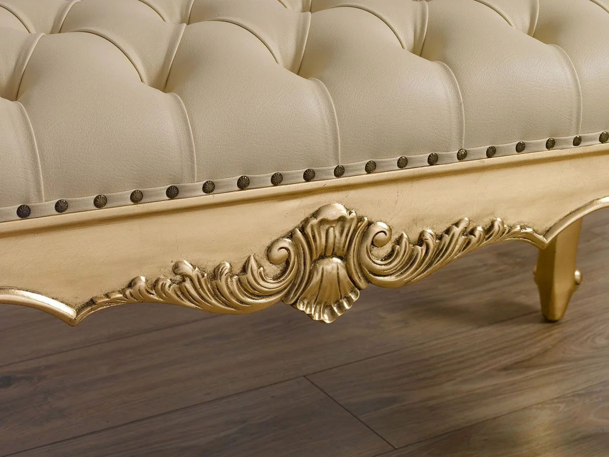 Add A Touch Of Luxury To Your Bedroom With This Gold Polish Wooden Bench With Leatherette Fabric