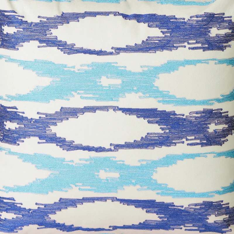 Modern Designed Embroidered Blue Ocean Waves Cushion Cover With Square Shaped For Living Room