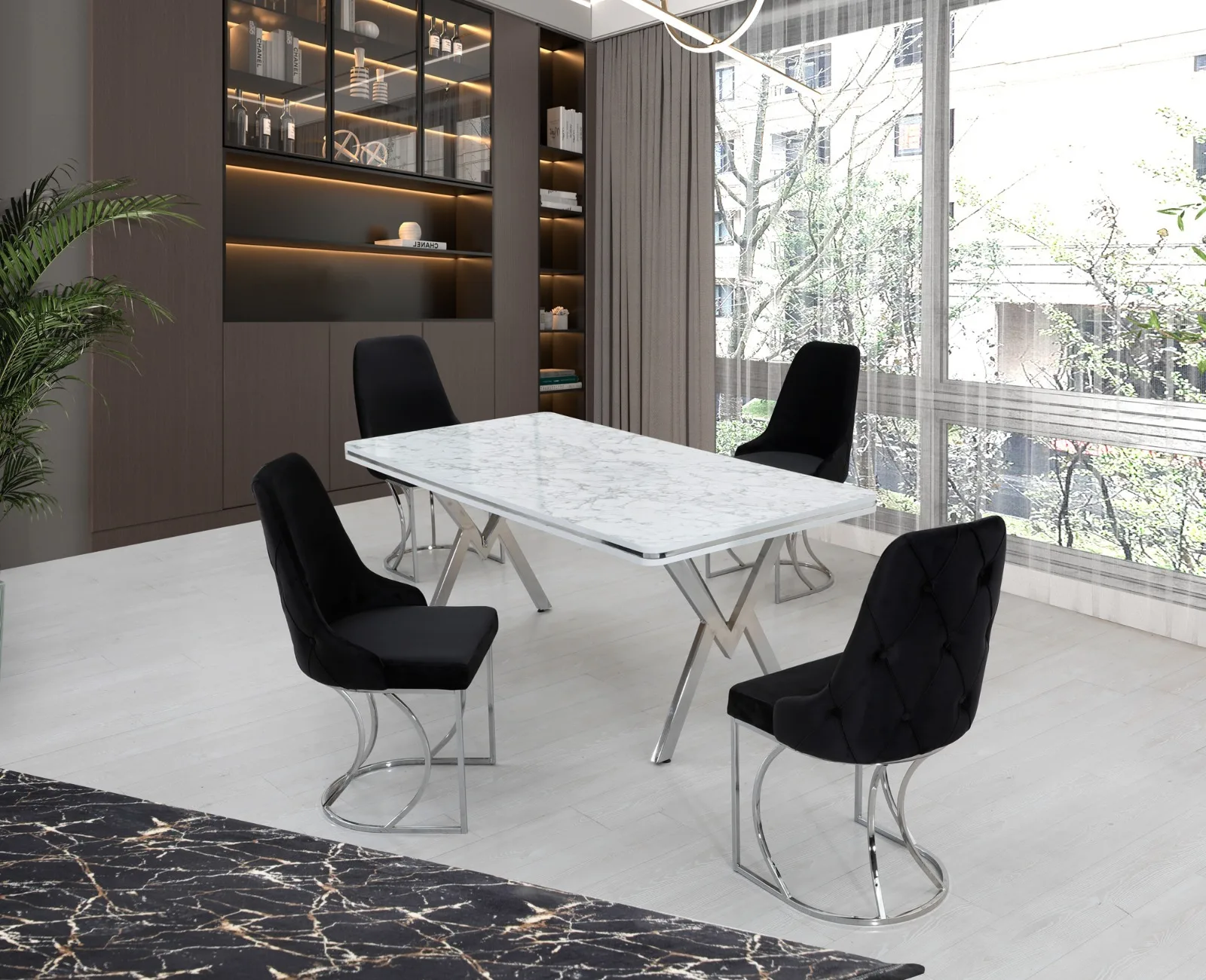 White Marble Dining Table Set 6 Chairs Gold Party Wedding Metal Steel ...