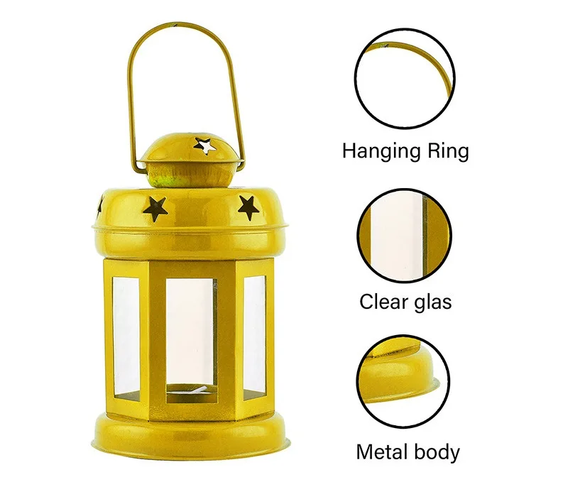 Gold Metal With Glass Mini Candle Lantern For Home Decor Wedding Garden Lantern With Handle