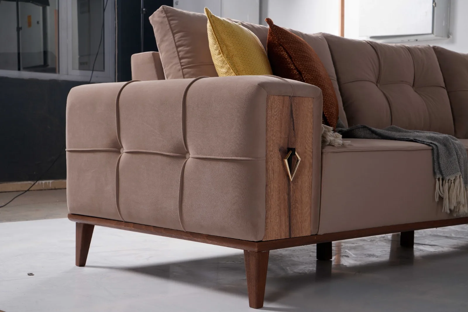 Modern Turkish Corner Sofa Set Luxury Fabric And Leather Corner Sofa