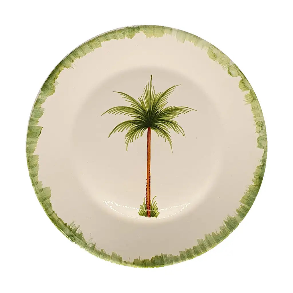 Tropical Green Palm Leaves Pattern Ceramic Dinner Plates For Party