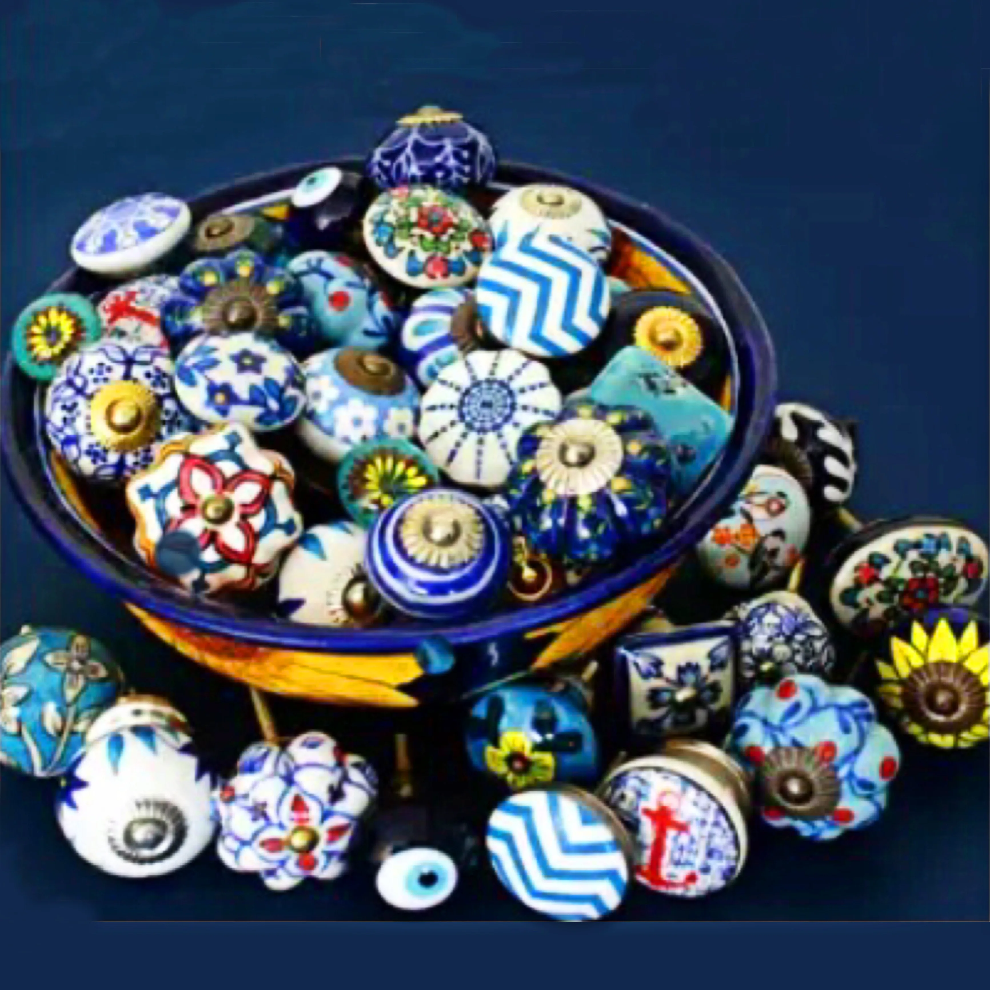 Rustic White And Blue Colour Anchor Ceramic Knobs Drawer Handle