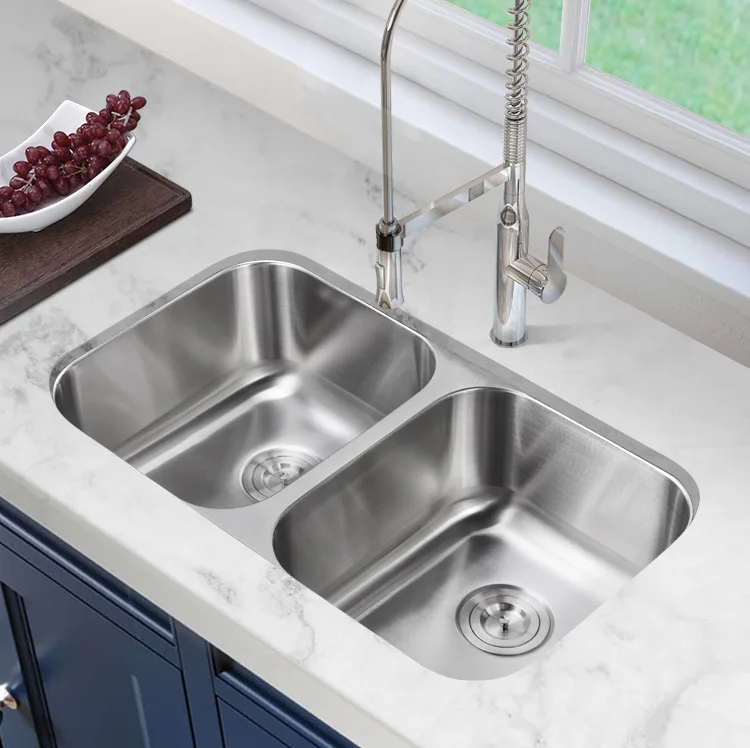 Handmade Stainless Steel Sink No Fading Double Bowl Undermount ...