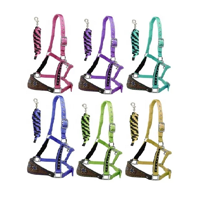 Horse Tooled Leather Bronc Halter Multifunctional Lead Rope Set Horse