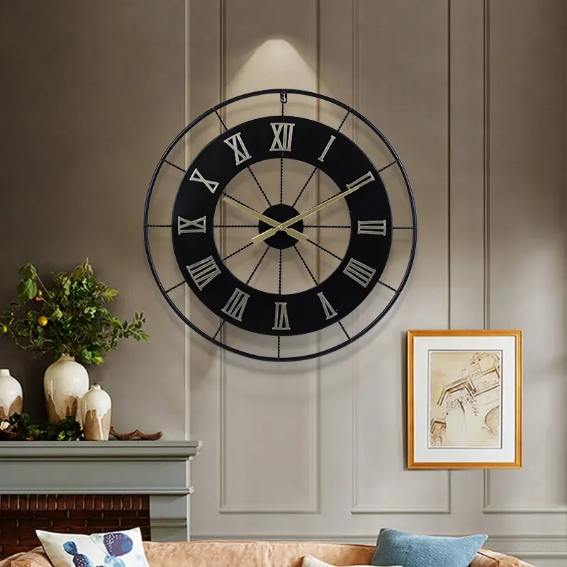 Luxury Design Iron Wall Clock Round Shape Black Powder Coated Wall ...