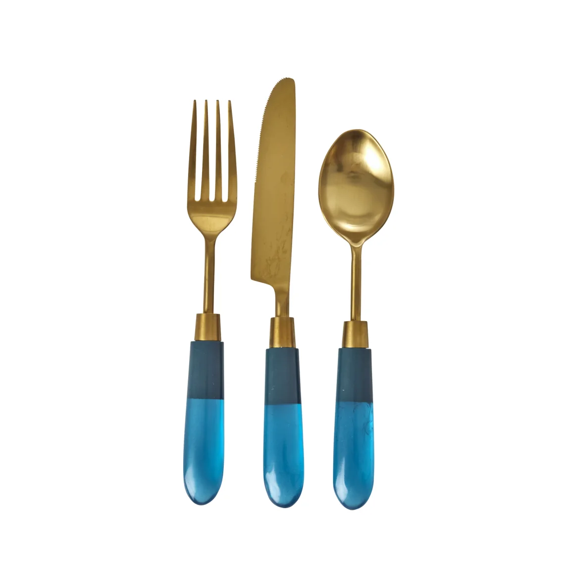 Acrylic Handle Stylish Brass Spoon Flatware Set Kitchen & Tabletop