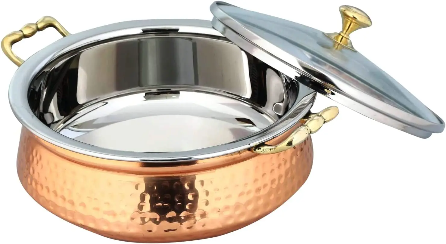 2023 Best Selling Copper & Stainless Steel Hammered Handi With Lid