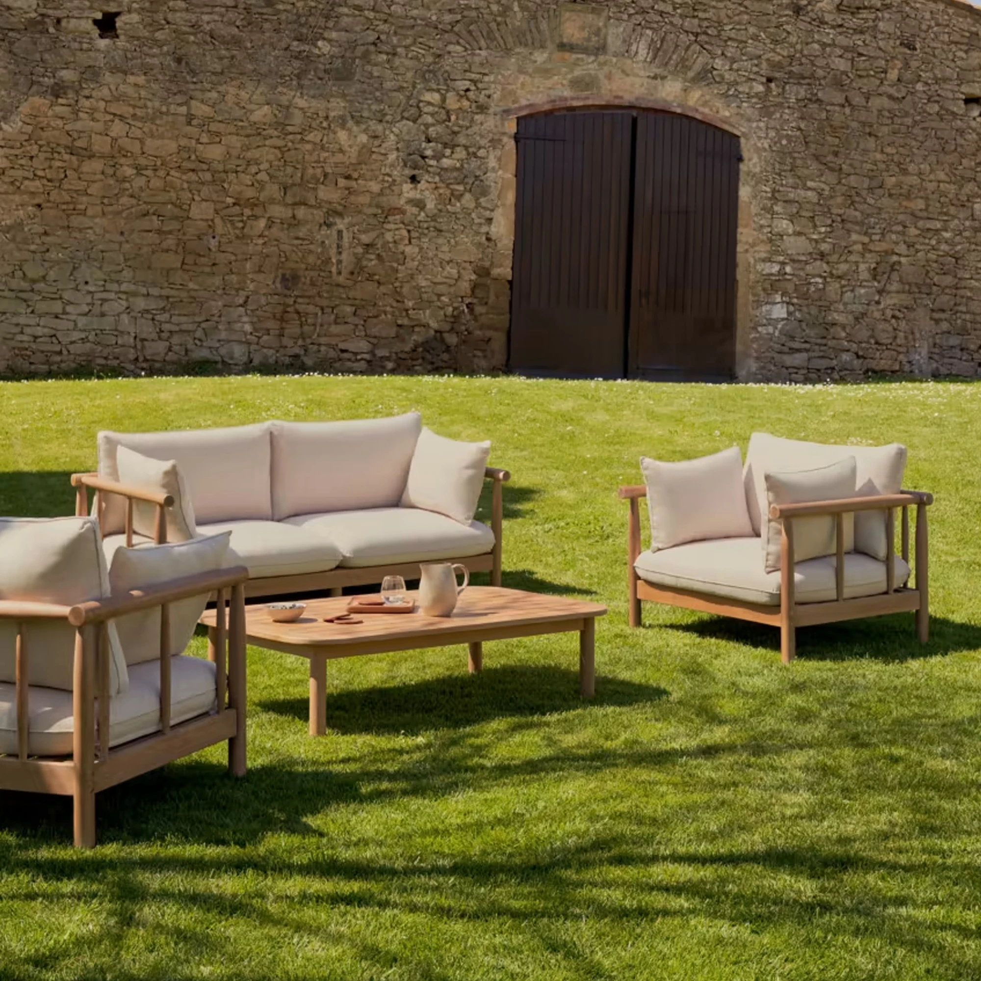 Outdoor Modern Sofa Set Teak With Cushion Comfortable Quality Jimin