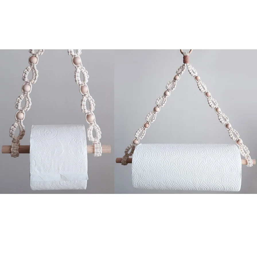 Hand Knitted Boho Style Towel Hanging Rope Macrame Toilet Roll Holder Tissue Roll Holder Buy