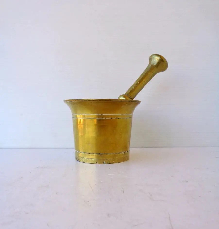 Mortar And Pestle Vintage Style Brass For Home Restaurant Kitchen
