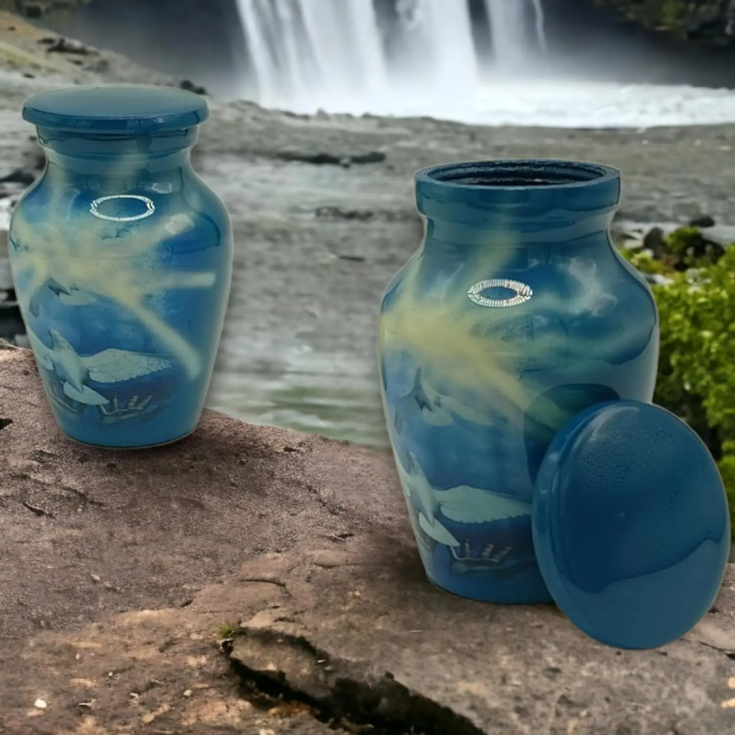 Small Urns Mini Cremation Urn In Green & Black Funeral Urn For Pet Or