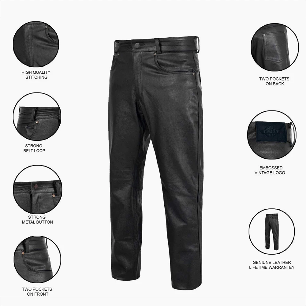 Pakistan Manufacture Man Leather Pants Tight Fit Durable Waterproof Slim Fit Leather Pants With