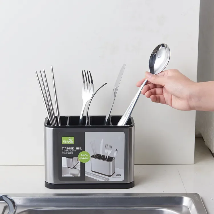 Stainless Steel Kitchen Storage Box Utensils Tools Gadgets Holder Stand