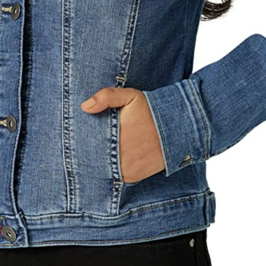 Custom Made Women's Long Stretch Denim Jacket Women Jean Jacket Cotton Blue Winter Plain Denim