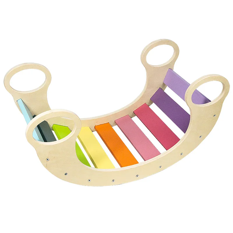 Children's Wooden Rainbow Macaroon Balance Board Kids Sensory 