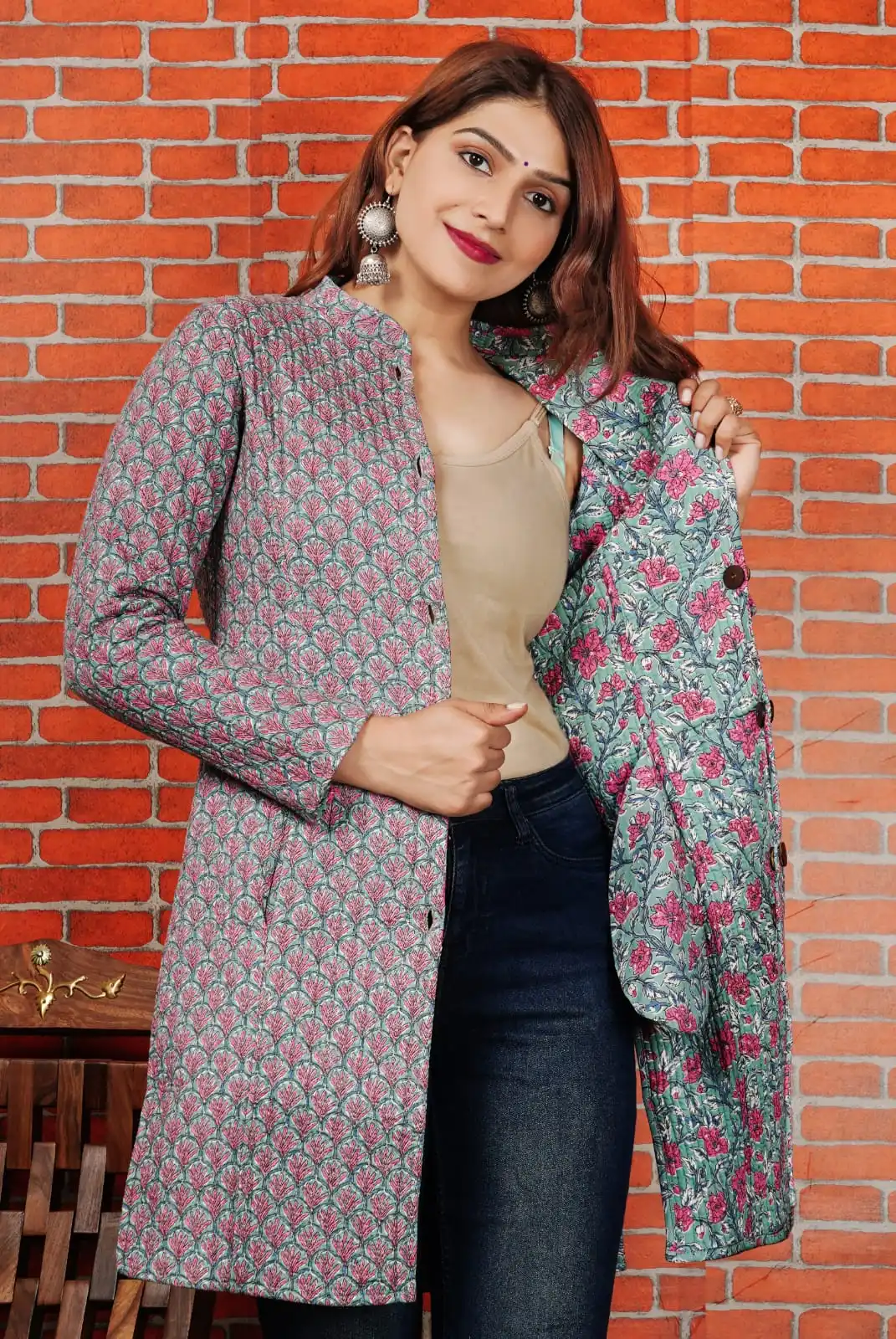 Custom Made All New Exclusive Full Sleeves Jaipuri Hand Block Printed Reversible Jackets In
